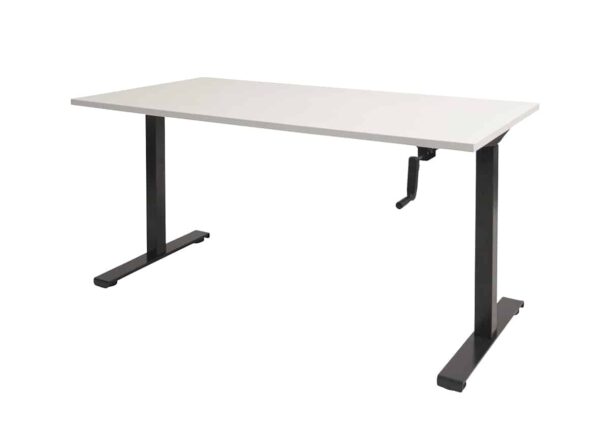 Dextro slinger zit/sta 160x80cm, hoogte verstelbare werkplek dmv slinger, T-poot frame. Frame kleur wit (RAL9010) en blad krijtwit.
