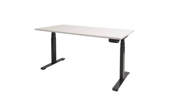 Dextro plus zit/sta 160x80cm, electrisch hoogte verstelbare werkplek, T-poot frame. Frame kleur zwart (RAL9005) en blad krijtwit.